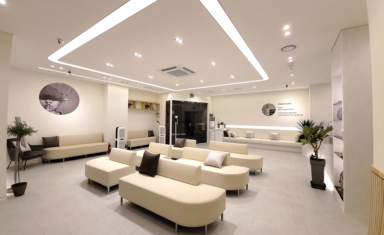 Spacious waiting lounge with soft seating
